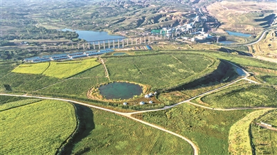 圖為復(fù)墾綠化航拍，專項(xiàng)整治讓黑色煤田披上綠裝。（鄂爾多斯市自然資源局供圖）